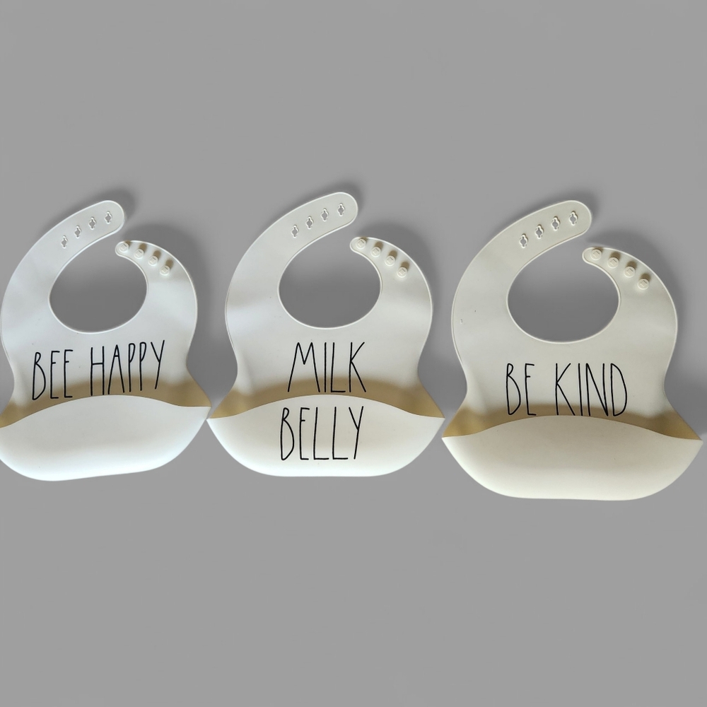 Rae Dunn Baby By Magenta Silicone Bib Set -  Cream-washable